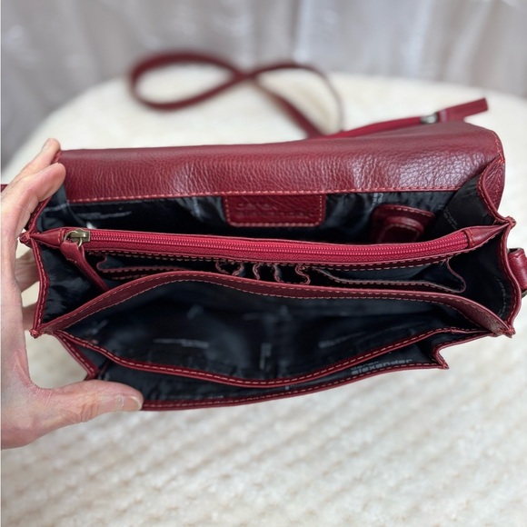 Derek Alexander East/West Half Flap Multi Compartment Red Leather Crossbody - Picture 5 of 13